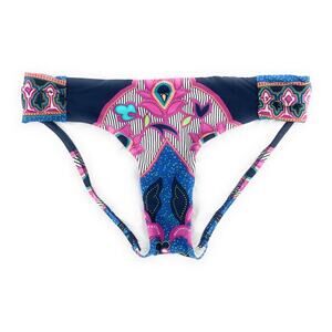 Trina Turk Women's Navy Boho Shirred Swim Bikini Bottom 8 NWOT